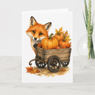 Peekaboo Pumpkin Patch Fox Autumn Watercolor Blank Card