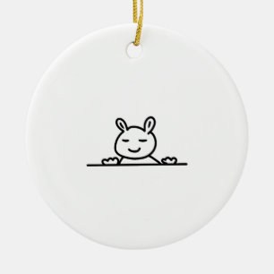 Peekaboo Rabbit Cartoon Sketch Classic Ceramic Ornament