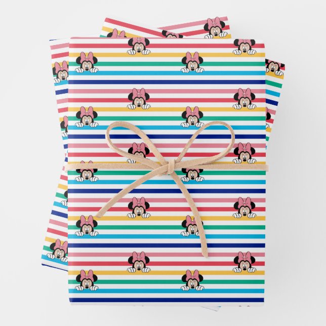 Peekaboo Rainbow Minnie Mouse Pattern Wrapping Paper Sheet (In situ)