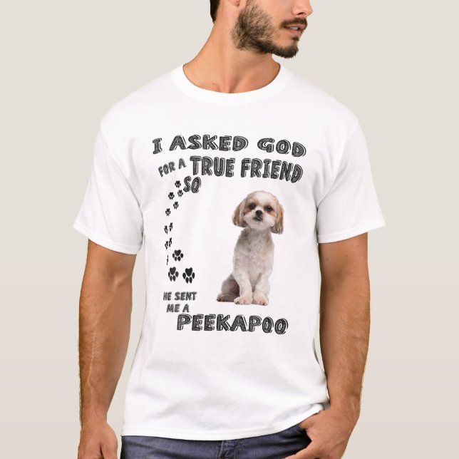Peekapoo Saying Mom Dad Costume, Cute Poodle Pekin T-Shirt (Front)