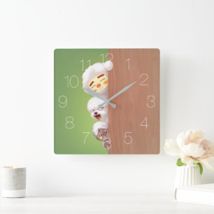 Peeking Animals Trio Square Wall Clock