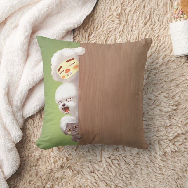 Peeking Animals Trio Throw Pillow (Blanket)