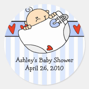 Peeking Baby Boy & Diaper Baby Shower Sticker
