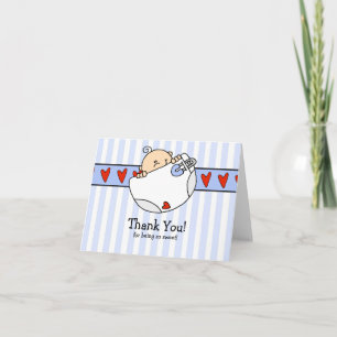 Peeking Baby Boy & Diaper Thank You Note Card
