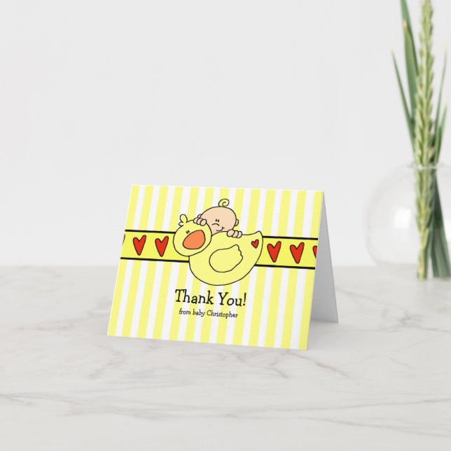 Peeking Baby Ducky Thank You Note Card (Front)