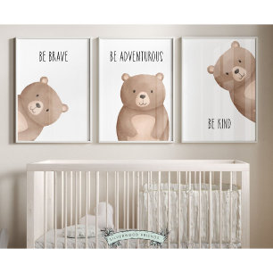 Peeking Bear Nursery Prints  Set of 3 Affirmations