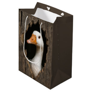 Peeking Birthday White Goose  Medium Gift Bag