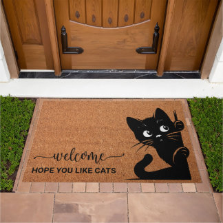 Peeking Black cat  Doormat