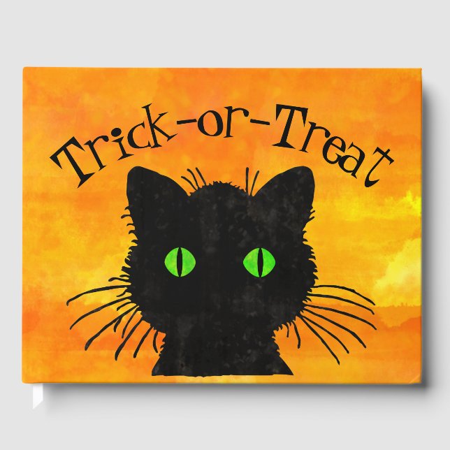 Peeking Black Cat Halloween Watercolor Design Guest Book (Front)