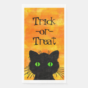 Peeking Black Cat Halloween Watercolor Design Napkin