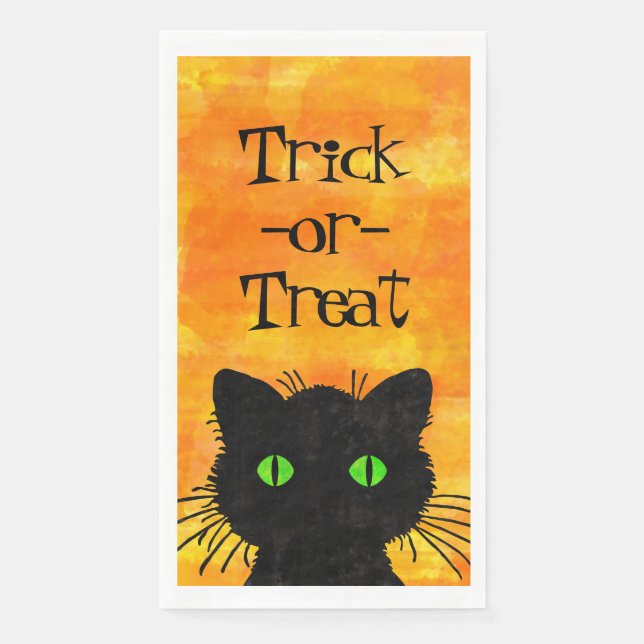 Peeking Black Cat Halloween Watercolor Design Napkin (Front)