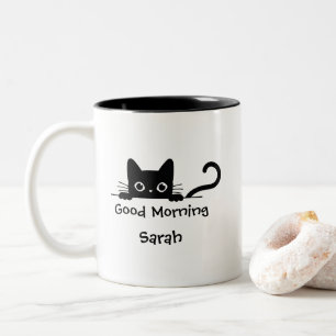 Peeking Black Cat Mug – Custom Text Coffee Cup