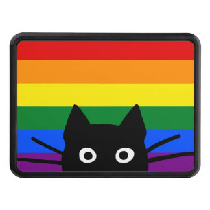 Peeking Black Cat Pride Rainbow Flag Trailer Hitch Cover