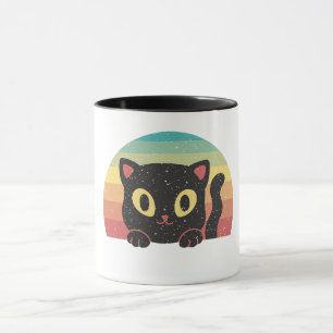 Peeking Black Cat – Retro 70s Sunset Aesthetic Cat Mug