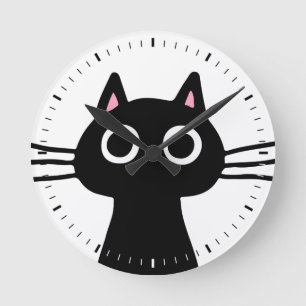 Peeking Black Cat Round Clock