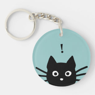 Peeking Black Cat with Customizable Colour and Tex Keychain