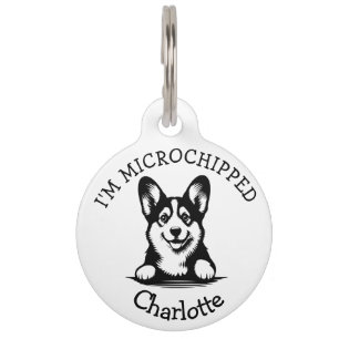 Peeking Black Corgi Puppy Pet Tag