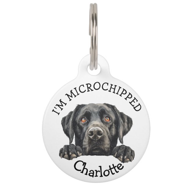 Peeking Black Labrador Puppy Personalized Pet Tag (Front)