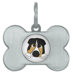 peeking black tri aussie pet ID tag