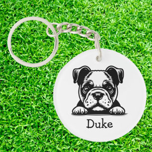 Peeking Boxer Terrier Puppy Personalised  Keychain