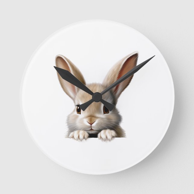 Peeking Bunny Rabbit Round Clock (Front)
