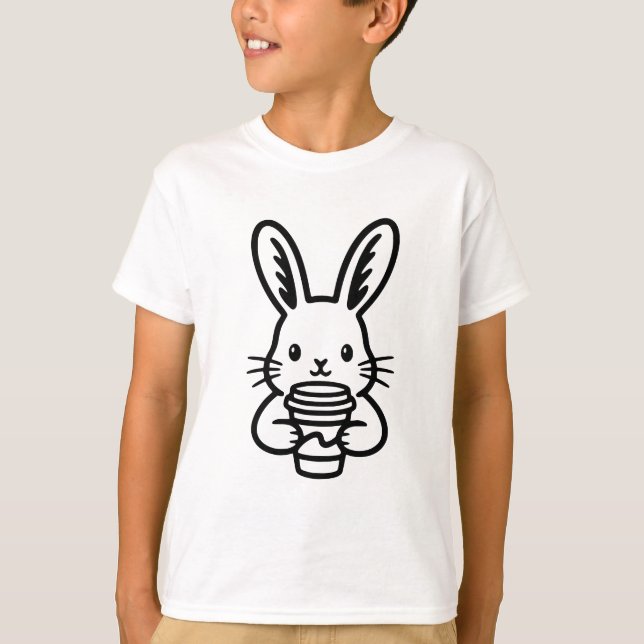 Peeking Bunny with Coffee Cup T-Shirt (Front)