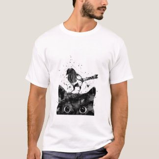 Peeking cat and Magpie T-Shirt