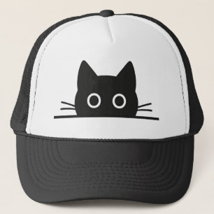 peeking cat -black cat  -hidden cat  trucker hat