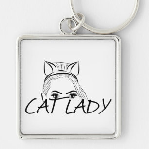Peeking Cat Lady Keychain