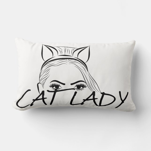 Peeking Cat Lady Lumbar Pillow (Front)