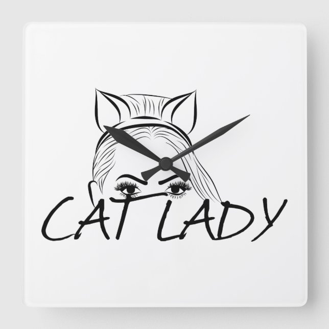 Peeking Cat Lady Square Wall Clock (Front)