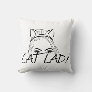 Peeking Cat Lady Throw Pillow