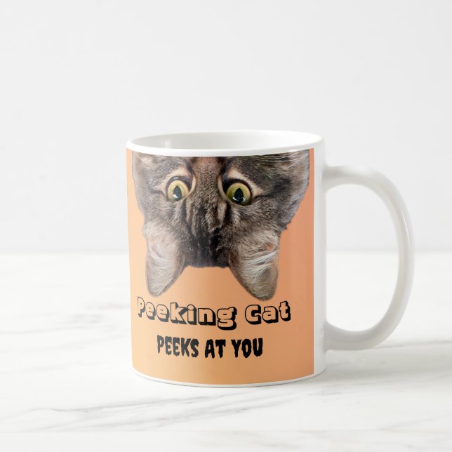 Peeking Cat Peeks At You, Maine Coon cat pictured Coffee Mug (Right)