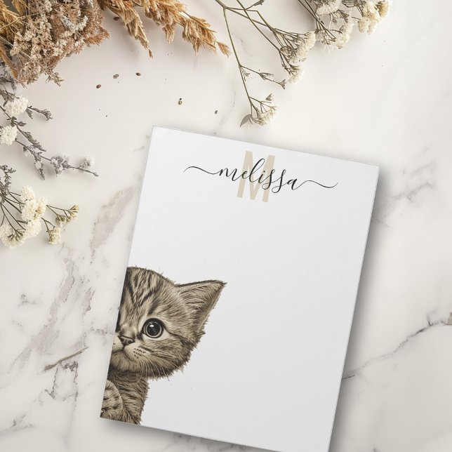 Peeking Cat Watercolor Monogram Name  Notepad (Creator Uploaded)