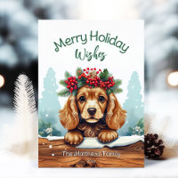 Peeking Cocker Spaniel Merry Wishes Pet Portrait
