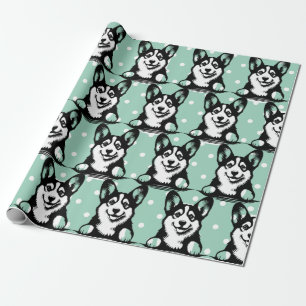 Peeking Corgi Green Personalized Theme  Wrapping Paper