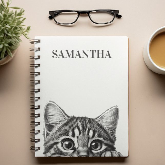 Peeking Cute Cat Monogram Kitten  Notebook (Creator Uploaded)