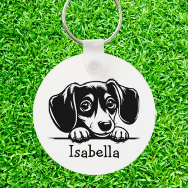 Peeking Dachshund Puppy Personalized Keychain (Thoughtful Gifts for  Dachshund Puppy lover)