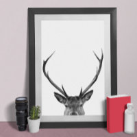 Peeking Deer Stag Black White Cabin Style Modern