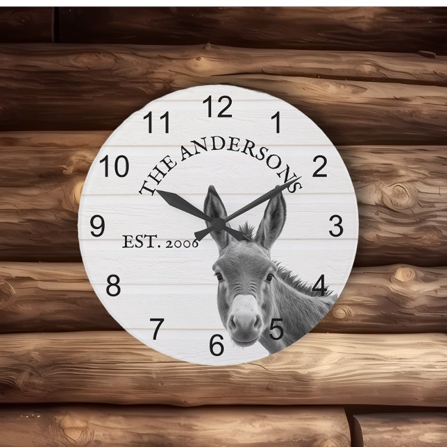 Peeking Donkey Cute Personalized  Large Clock (Creator Uploaded)