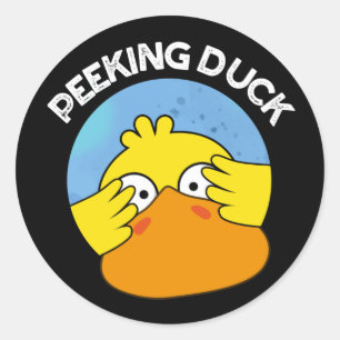 Peeking Duck Funny Animal Chinese Dish Pun Dark BG Classic Round Sticker