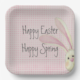Peeking Easter Bunny On Gingham Paper Plate
