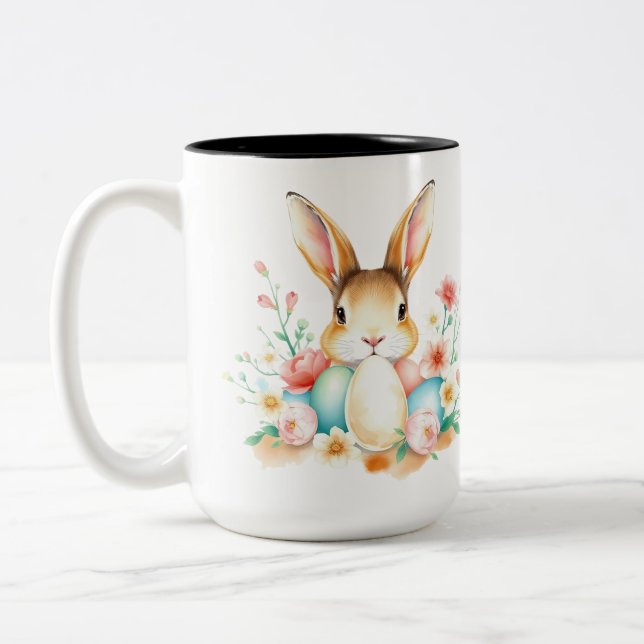 Peeking Easter Bunny Two-Tone Coffee Mug (Left)