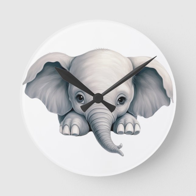 Peeking Elephant Round Clock (Front)