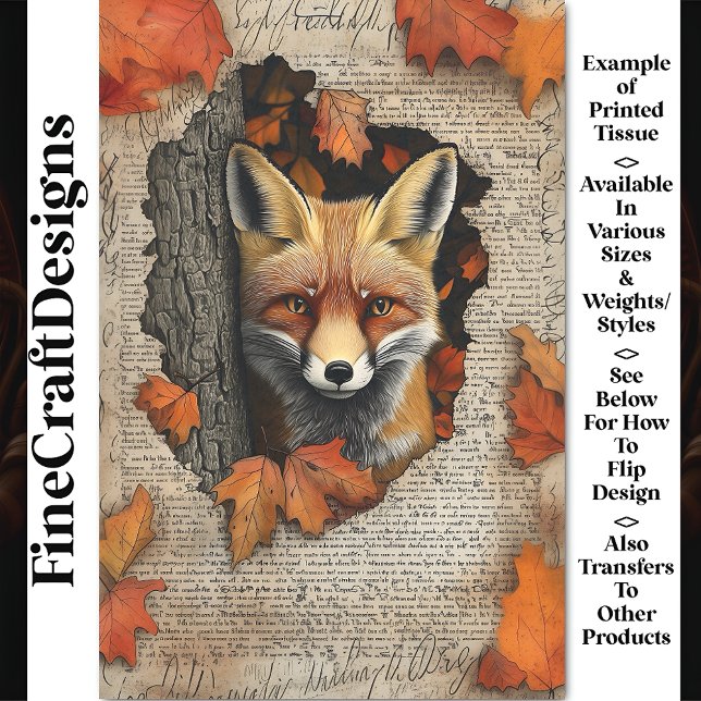 Peeking Fox Autumn Leaves Ephemera BK4 Decoupage Tissue Paper (Creator Uploaded)
