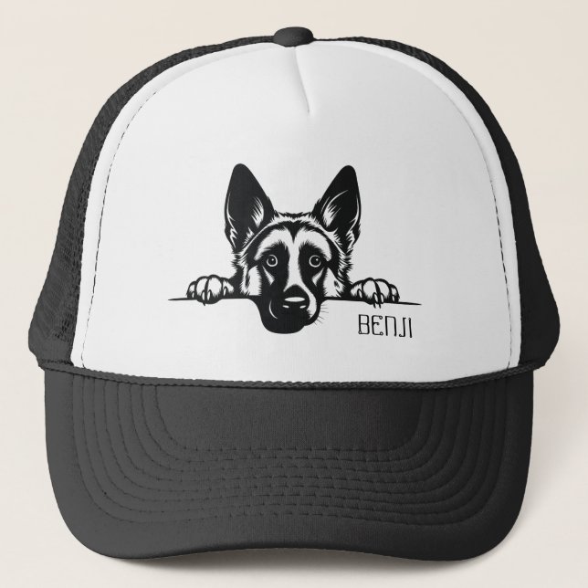 Peeking German Shepherd Dog. Personalize Trucker Hat (Front)