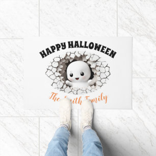 Peeking Ghost Name Funny Halloween Doormat