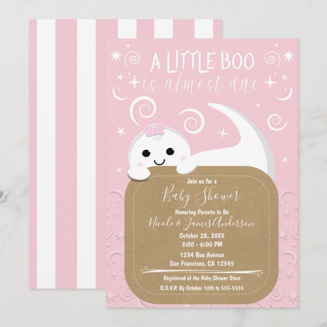 Peeking Ghost Pink Halloween Boo Baby Shower   Invitation (Front/Back)