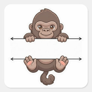 Peeking Gorilla Monkey Name Frame Split Monogram Square Sticker