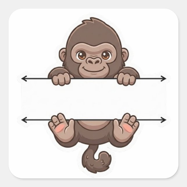 Peeking Gorilla Monkey Name Frame Split Monogram Square Sticker (Front)